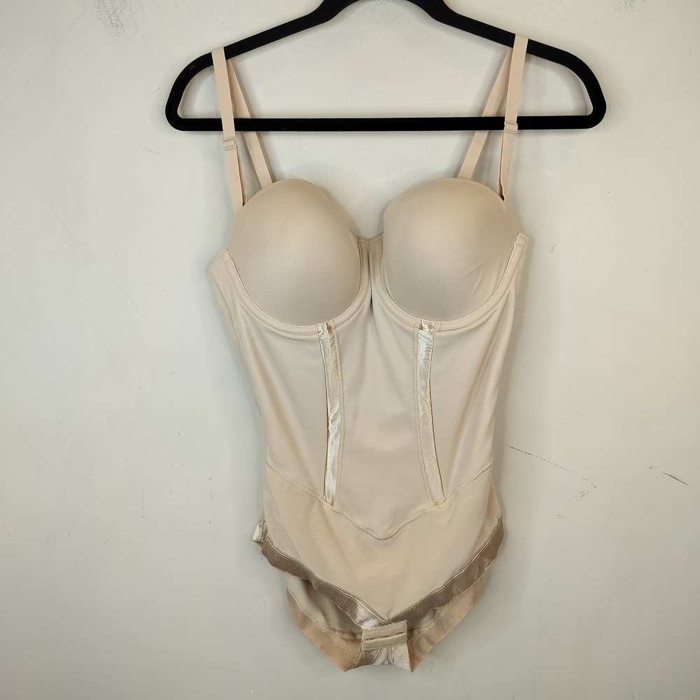 Maidenform Shapewear Underwire Bodysuit 38C Firm Control Neutral Beige